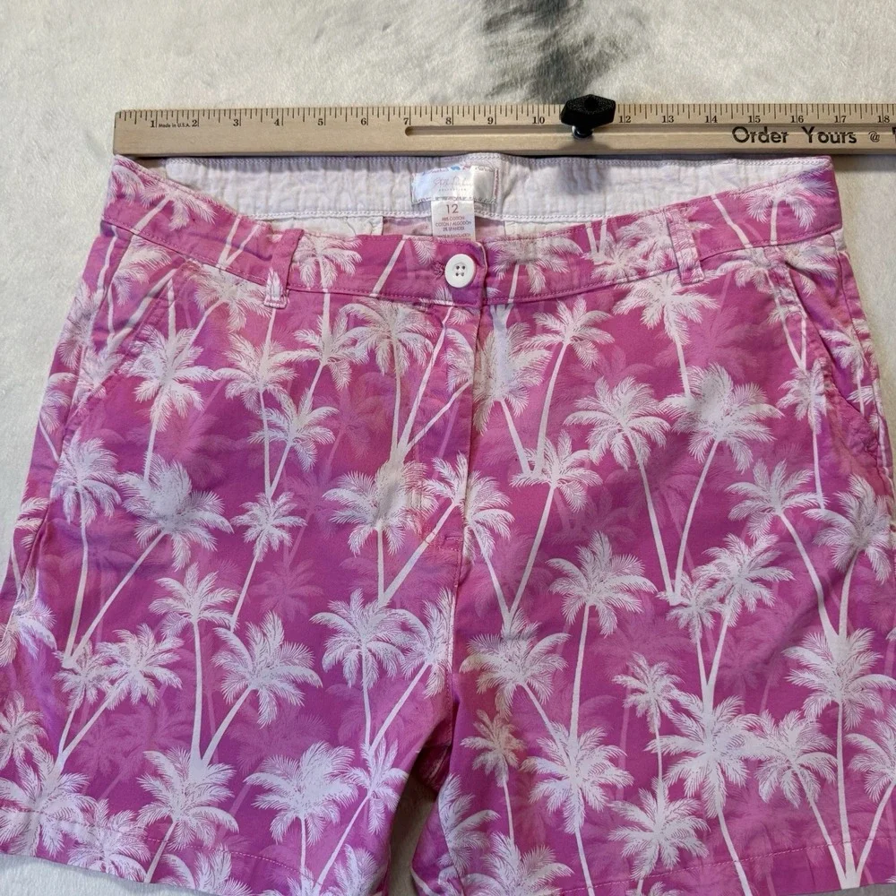 Stella Parker Shorts Womens Size 12 Pink Palm Tree Print Chino Beach Tropical - Picture 3 of 8
